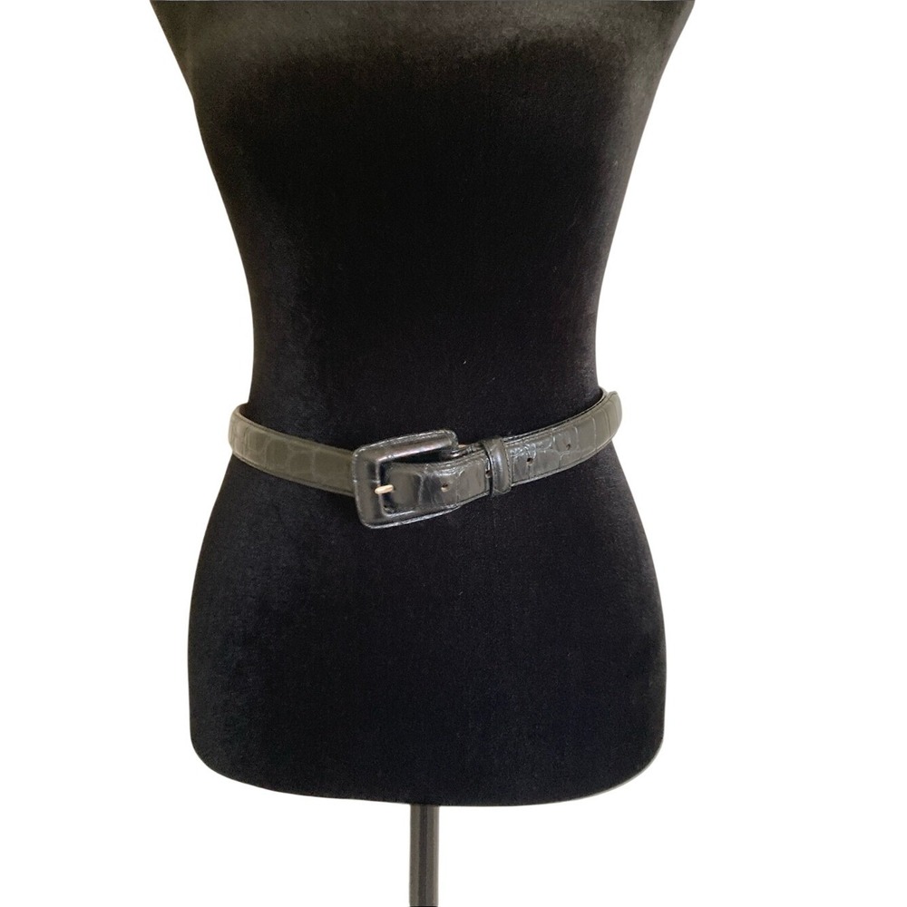 WCM New York Women's Black Croc-Embossed Leather Belt Size Medium Classic